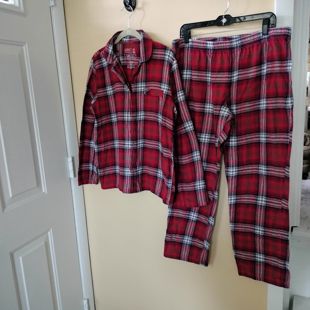Jammies For Your Families Womens Red Plaid Pajamas PJs Set L Holidays Lounge